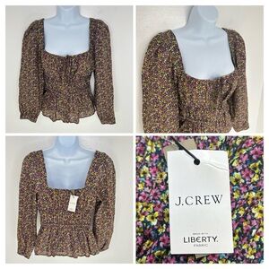 J. Crew NWT‎ Liberty Fabric Floral Top Size 2 Cinched Waist Feminine Cottagecore